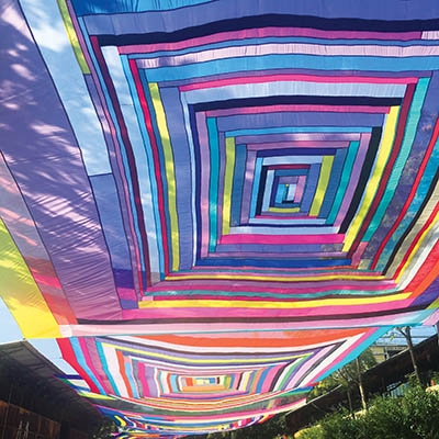 “Angela’s Sky,” 1 of 7 panels by Rachel Hayes, various fabrics