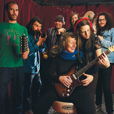 Adrienne Gilley (front) and friends; from left: Peter Tomshany, Christopher Foster, Steve Beard, Mike Gilliland, Rachel Bachman, Conor Robb