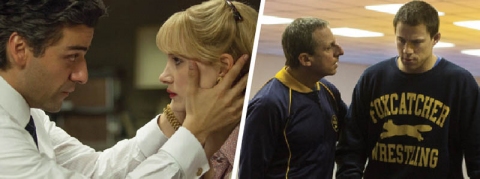 Oscar Isaac and Jessica Chastain in ‘A Most Violent Year;’ Steve Carell and Channing Tatum in ‘Foxcatcher’