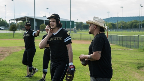 Jack White and filmmaker Sterlin Harjo at O’Brien Park