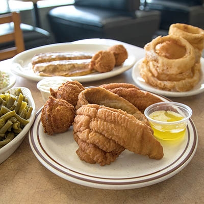 An assortment of food at White River Fish Market