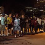 Protesters blocking traffic on Denver Avenue.