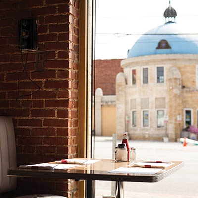 The district's namesake dome, as seen from inside Dilly Diner