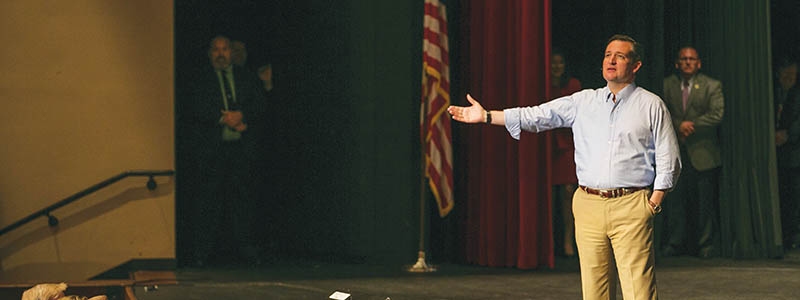 Ted Cruz speaks at a campaign rally August 13 in the Union High School Performing Arts Center