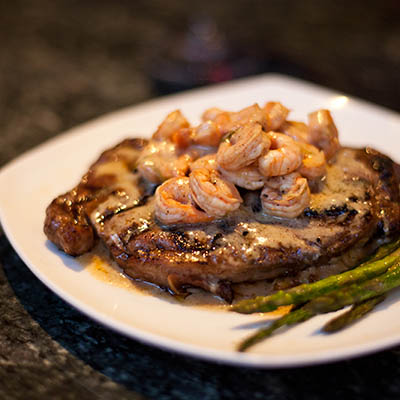 Ribeye with cajun shrimp