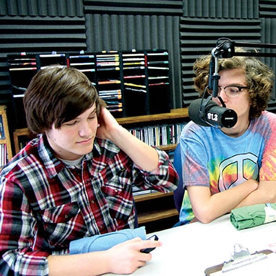 Dakota Hurley and Garon Burch on air at the 91.3 RSU Real College Radio studio