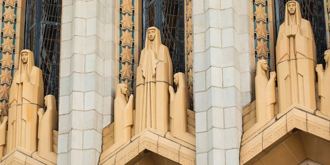 Architect Bruce Goff designed Boston Avenue Methodist Church at 22 years old, sharing design credit with his former high school art teacher Adah Robinson. 