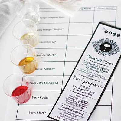 A tasting menu at The Vault's Cocktail Class