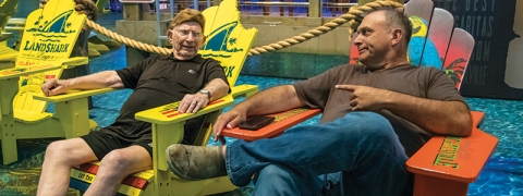 Barry Friedman (right) and his father Jack Friedman at Margaritaville Casino & Restaurant at River Spirit Casino