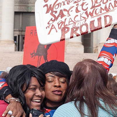 Melody Murdock (center) of OKC at Women's March on Oklahoma