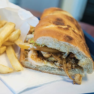 Moonsky’s Cajun chicken and shrimp cheesesteak