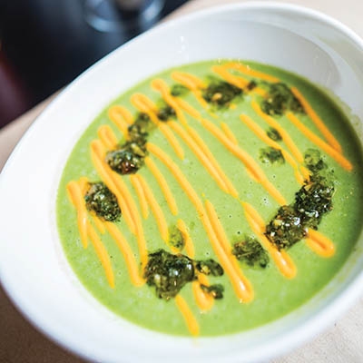 Chilled sweet pea soup at Duet