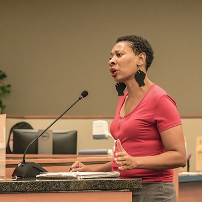 D’Marria Monday speaks to the Tulsa City Council at a meeting addressing the Equality Indicators report.
