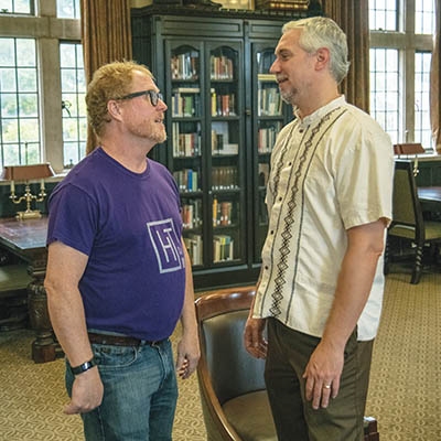 David Blakely and Bruce Willis in TU’s McFarlin Library