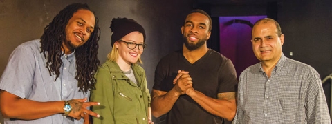 Comedians De’Marrio Oates, Katie Van Patten, Gerald “Hurricane” Harris, and Lee Ali at Comedy Parlor