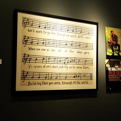 “How Can I Keep from Singing: The Work of Pete Seeger” exhibit at the Woody Guthrie Center 