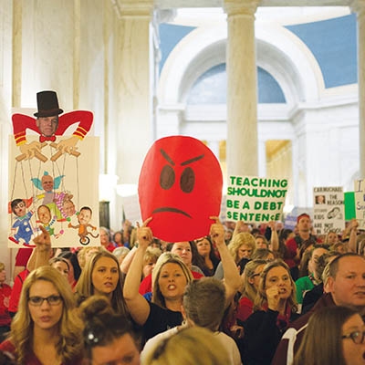 West Virginia teachers strike at their Capitol in Charleston on March 5, 2018.