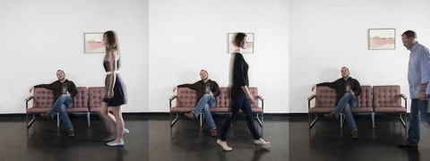 From left, photographer Western Doughty with painter Morgan Wolff; Hader’s daughter, Katie Hader; and Bill Hader Sr. at Mainline. On the wall: Landscape by B.J. Smith // Photo by Melissa Lukenbaugh