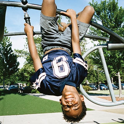 A child plays at Tulsa River Parks