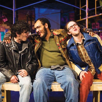 From left: Seth Paden, Jordan DuBose, and Larz Justice in Tulsa Project Theatre’s production of “Rent”