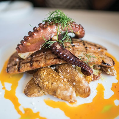 Red wine-marinated octopus with house-made sausage at Prossimo. 