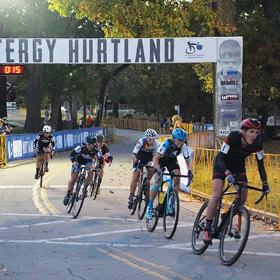 Women’s Cat 2 at the start/finish line of Cyntergy Hurtland 2016